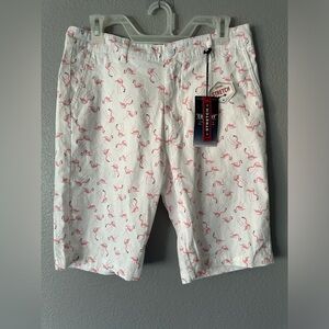 Company 81 men’s white Bermuda shorts with pink flamingo print size 30